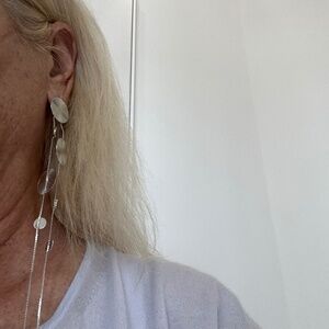 Brand new silver plated  long dish earrings